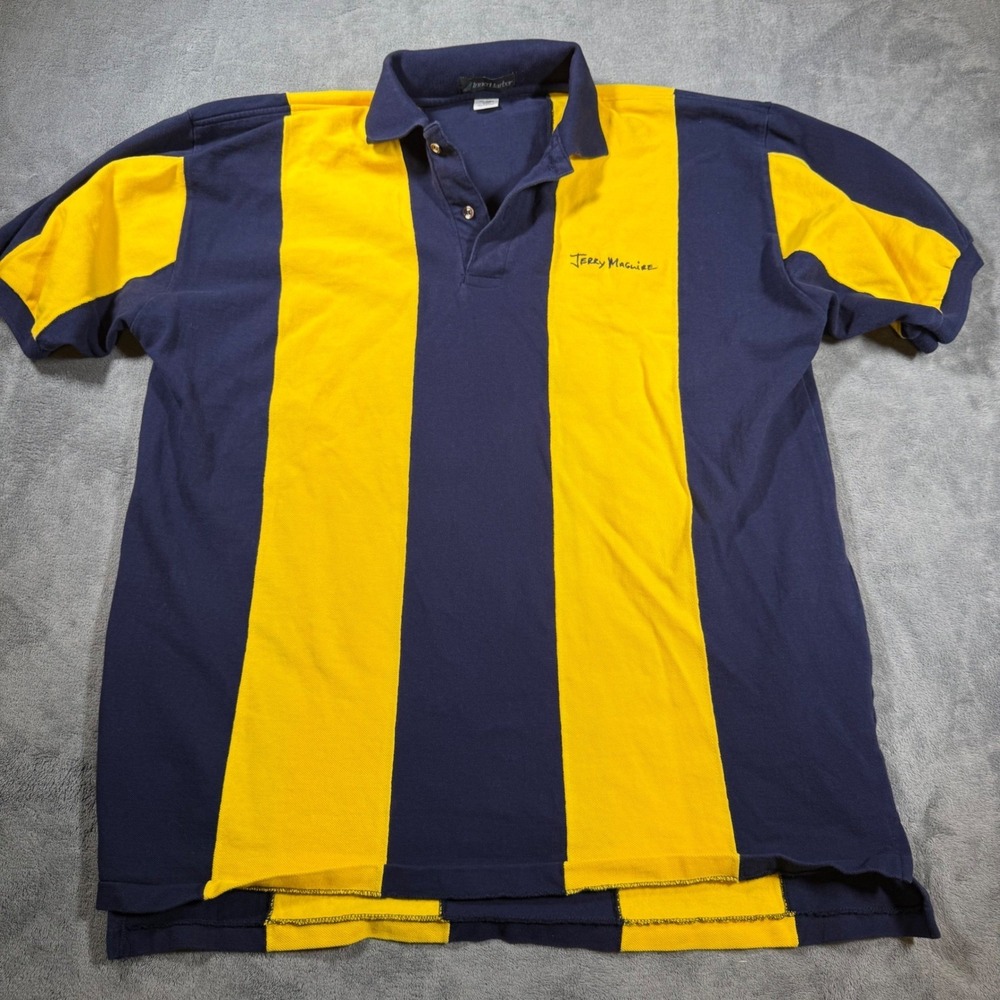 Vintage Jerry Maguire Polo Shirt Men's XXL Rugby Stripe Navy Yellow 90s